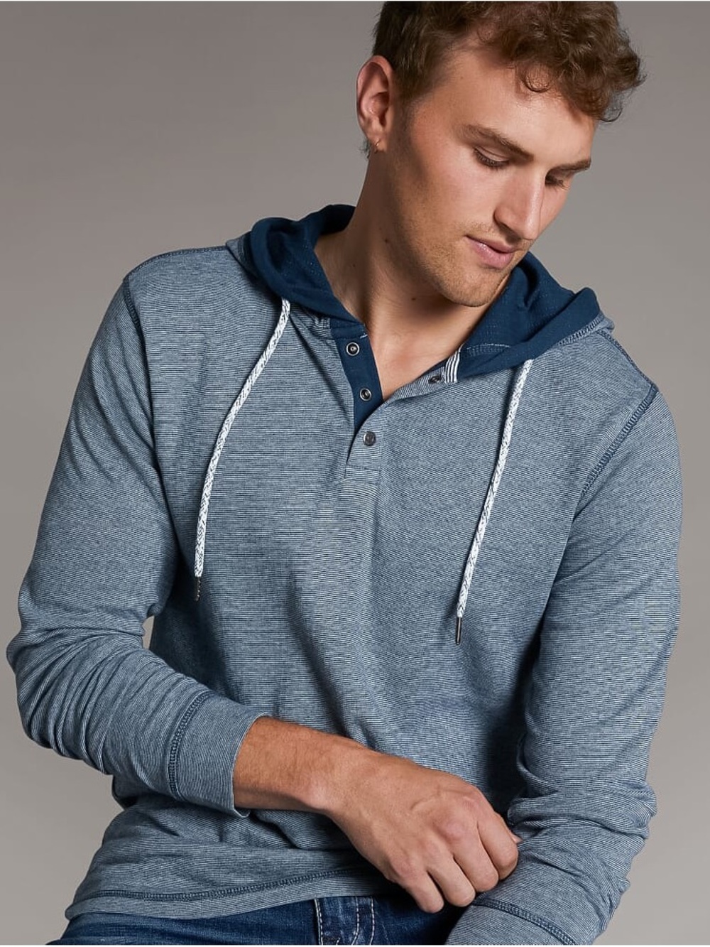 BKE Snap Henley Hoodie, Legion Blue, Small